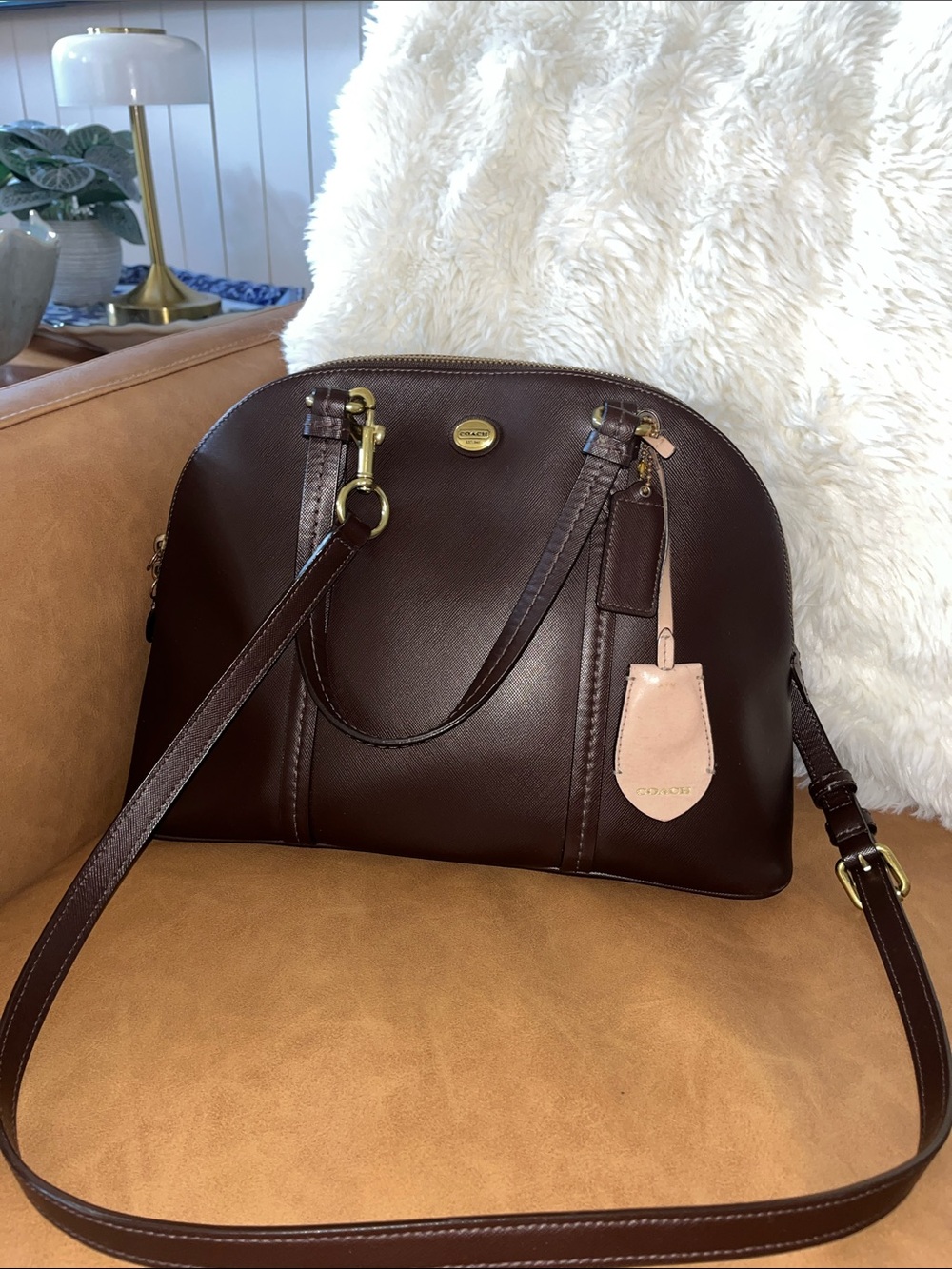 Coach Dark Brown Leather Dome Satchel Excellent Condition Gold Hardware